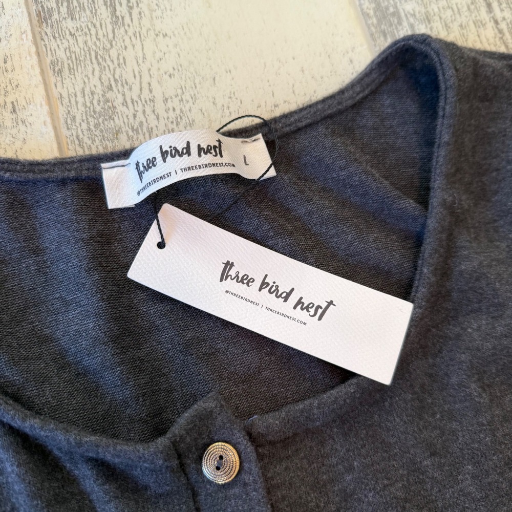 Three Bird Nest Charcoal Gray Wide-Leg Jumpsuit with Yellow Trim - Picture 5 of 11